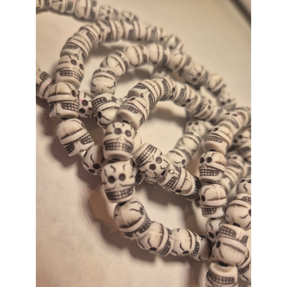 White UNISEX Skull Bead Stretch Bracelet Set Gothic Punk Biker Jewelry 6pc